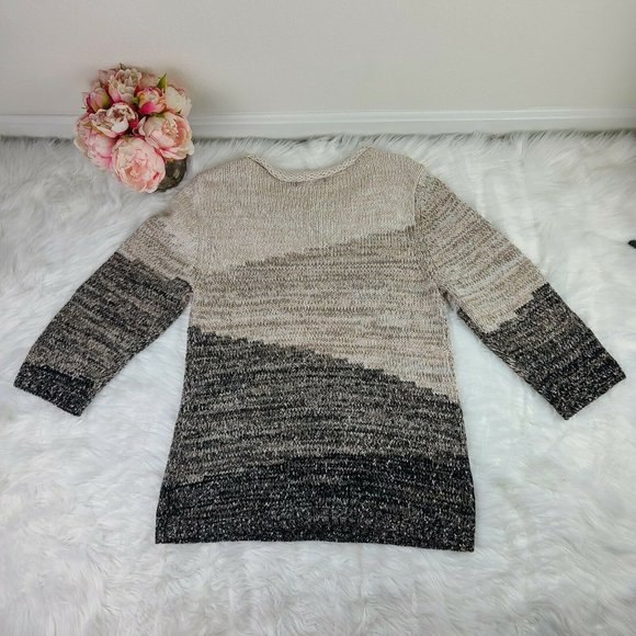 Karl Lagerfeld Rolled Neck Ombre Knit Pullover Sweater 3/4 Sleeves Large NWT - Picture 6 of 8